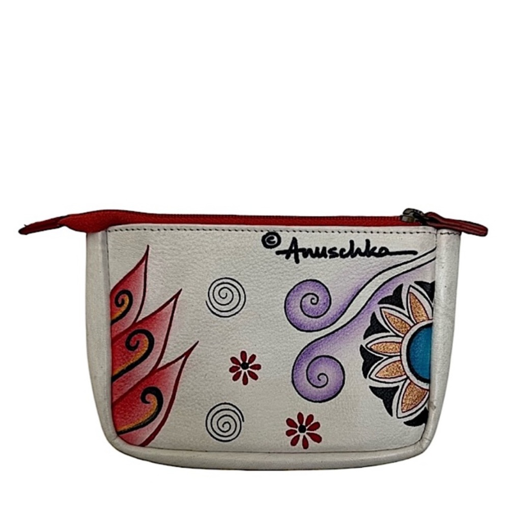 ANUSCHKA - WHITE RED YELLOW ORANGE GREEN FLORAL ELEPHANT COIN PURSE - Picture 2 of 9